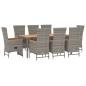 Preview: 9-tlg. Garten-Essgruppe mit Kissen Grau Poly Rattan