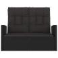 Preview: Gartenbank mit Liegefunktion & Kissen Schwarz 118cm Poly Rattan