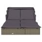 Preview: 2-Personen-Sonnenliege mit Dach Grau 213x118x97 Poly Rattan