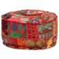 Preview: Patchwork Sitzpouf Rund Baumwolle Handgefertigt 40x20 cm Rot