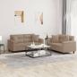 Preview: ARDEBO.de - 2-tlg. Sofagarnitur mit Kissen Cappuccino-Braun Kunstleder