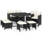 Preview: 9-tlg. Garten-Essgruppe mit Kissen Poly Rattan Schwarz