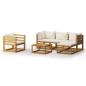 Preview: 6-tlg. Garten-Lounge-Set mit Auflagen Creme Massivholz Akazie