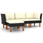Preview: 4-tlg. Garten-Lounge-Set mit Kissen Poly Rattan Schwarz