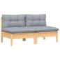 Preview: 2-Sitzer-Gartensofa mit Grauen Kissen Massivholz Kiefer