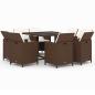 Preview: 9-tlg. Garten-Essgruppe mit Kissen Poly Rattan Braun