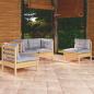 Preview: ARDEBO.de - 4-tlg. Garten-Lounge-Set mit Grauen Kissen Kiefer Massivholz