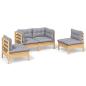 Preview: 4-tlg. Garten-Lounge-Set mit Grauen Kissen Kiefer Massivholz