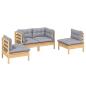Preview: 4-tlg. Garten-Lounge-Set mit Grauen Kissen Kiefer Massivholz