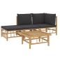 Preview: 4-tlg. Garten-Lounge-Set mit Dunkelgrauen Kissen Bambus