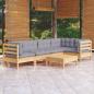 Preview: ARDEBO.de - 6-tlg. Garten-Lounge-Set mit Grauen Kissen Kiefernholz