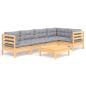 Preview: 6-tlg. Garten-Lounge-Set mit Grauen Kissen Kiefernholz