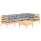 Preview: 6-tlg. Garten-Lounge-Set mit Grauen Kissen Kiefernholz