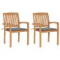 Preview: ARDEBO.de - Gartenst?hle 2 Stk. mit Grauen Kissen Massivholz Teak
