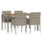 Preview: 5-tlg. Garten-Essgruppe mit Kissen Grau Poly Rattan