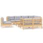 Preview: 9-tlg. Garten-Lounge-Set mit Grauen Kissen Kiefer Massivholz