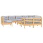 Preview: 10-tlg. Garten-Lounge-Set mit Grauen Kissen Kiefer Massivholz