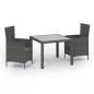 Preview: 3-tlg. Garten-Essgruppe mit Kissen Poly Rattan Grau