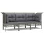 Preview: 3-tlg. Garten-Lounge-Set mit Kissen Grau Poly Rattan