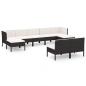 Preview: 9-tlg. Garten-Lounge-Set mit Auflagen Poly Rattan Schwarz