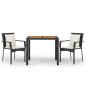 Preview: 3-tlg. Garten-Essgruppe mit Kissen Schwarz Poly Rattan