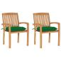 Preview: ARDEBO.de - Gartenstühle 2 Stk. mit Grünen Kissen Massivholz Teak