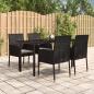 Preview: ARDEBO.de - 5-tlg. Garten-Essgruppe mit Kissen Schwarz Poly Rattan