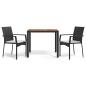 Preview: 3-tlg. Garten-Essgruppe mit Kissen Schwarz Poly Rattan