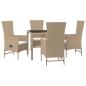 Preview: 5-tlg. Garten-Essgruppe mit Kissen Beige Poly Rattan