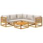 Preview: 6-tlg. Garten-Lounge-Set mit Hellgrauen Kissen Massivholz