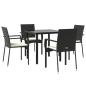 Preview: 5-tlg. Garten-Essgruppe mit Kissen Schwarz Poly Rattan
