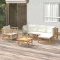Preview: ARDEBO.de - 6-tlg. Garten-Lounge-Set mit Cremeweißen Kissen Bambus