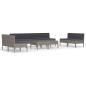 Preview: 10-tlg. Garten-Lounge-Set mit Auflagen Poly Rattan Grau