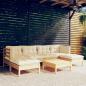 Preview: ARDEBO.de - 7-tlg. Garten-Lounge-Set mit Creme Kissen Kiefernholz