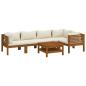 Preview: 6-tlg. Garten-Lounge-Set mit Creme Kissen Massivholz Akazie