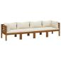 Preview: 4-Sitzer-Gartensofa mit Creme Kissen Massivholz Akazie