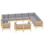 Preview: ARDEBO.de - 12-tlg. Garten-Lounge-Set mit Grauen Kissen Massivholz Kiefer