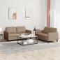 Preview: ARDEBO.de - 2-tlg. Sofagarnitur mit Kissen Cappuccino-Braun Kunstleder
