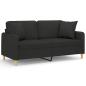 Preview: 2-Sitzer-Sofa mit Zierkissen Schwarz 140 cm Stoff