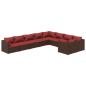 Preview: 9-tlg. Garten-Lounge-Set mit Kissen Poly Rattan Braun