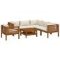 Preview: 7-tlg. Garten-Lounge-Set mit Creme Kissen Massivholz Akazie