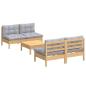 Preview: 5-tlg. Garten-Lounge-Set mit Grauen Kissen Kiefernholz