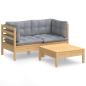 Preview: 3-tlg. Garten-Lounge-Set mit Grauen Kissen Kiefernholz