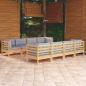 Preview: ARDEBO.de - 9-tlg. Garten-Lounge-Set mit Grauen Kissen Kiefer Massivholz