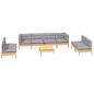 Preview: 9-tlg. Garten-Lounge-Set mit Grauen Kissen Kiefer Massivholz