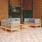 Preview: ARDEBO.de - 7-tlg. Garten-Lounge-Set mit Grauen Kissen Kiefer Massivholz