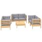 Preview: 7-tlg. Garten-Lounge-Set mit Grauen Kissen Kiefer Massivholz