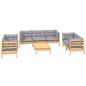Preview: 8-tlg. Garten-Lounge-Set mit Grauen Kissen Kiefer Massivholz