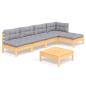 Preview: 6-tlg. Garten-Lounge-Set mit Grauen Kissen Kiefernholz