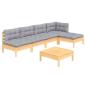 Preview: 6-tlg. Garten-Lounge-Set mit Grauen Kissen Kiefernholz
